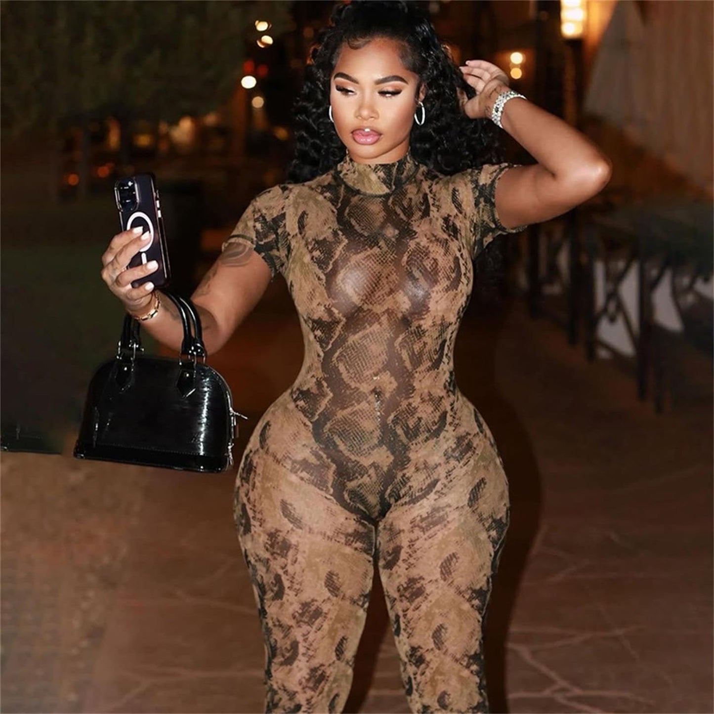 Bawdy Jumpsuits for Women Mesh Print Short Sleeve Bawdycon Jumpsuit