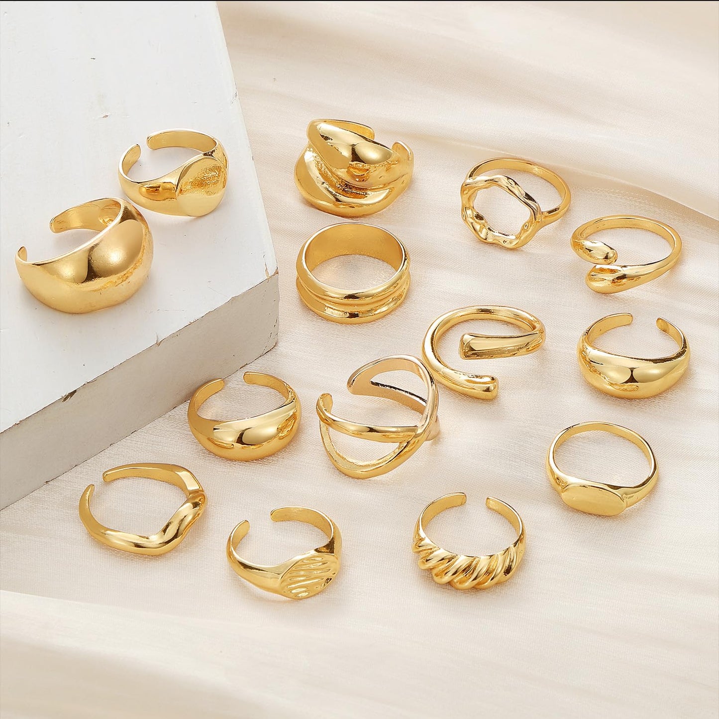 BAWDY Rich Girl Energy Rings ā Bold Dome 14K Plated