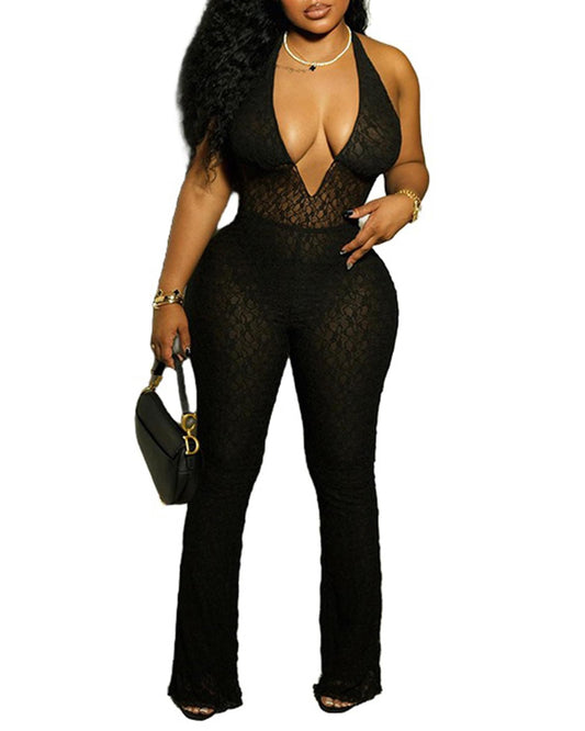 BAWDY Hot Commodity Lace Mesh Jumpsuit